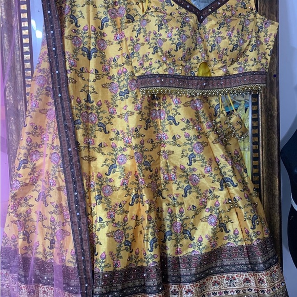 Silk prints lengha , more designs available now on Instagram at shandesigns2020 - Picture 2 of 8